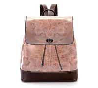 Women’s Flap Backpack Purse Orange Mandala with Floral Pattern PU Leather Work Travel Rucksack Daypack for Ladies Girls