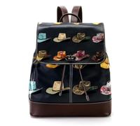 Women’s Flap Backpack Purse Retro Colorful Cowboy Hat Western Collection PU Leather Work Travel Rucksack Daypack for Ladies Girls