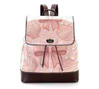 Women’s Flap Backpack Purse Retro Pastel Pink Pearl Bow Seashells PU Leather Work Travel Rucksack Daypack for Ladies Girls