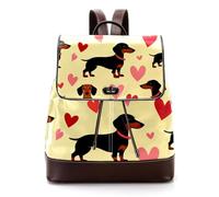 Women’s Flap Backpack Purse Retro Valentine Dachshund Pattern PU Leather Work Travel Rucksack Daypack for Ladies Girls