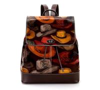 Women’s Flap Backpack Purse Retro Western Cowboy Hats Seamless Pattern PU Leather Work Travel Rucksack Daypack for Ladies Girls