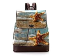 Women’s Flap Backpack Purse Starfish on the Sand Beach PU Leather Work Travel Rucksack Daypack for Ladies Girls