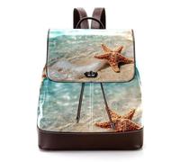 Women’s Flap Backpack Purse Starfish on the Summer Sand Beach PU Leather Work Travel Rucksack Daypack for Ladies Girls