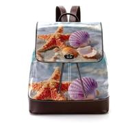 Women’s Flap Backpack Purse Summer Starfish and Seashell on the Beach in Sea Water PU Leather Work Travel Rucksack Daypack for Ladies Girls