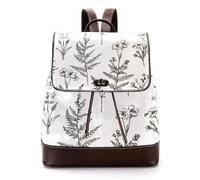 Women’s Flap Backpack Purse Thin Lines Meadow Wild Flowers and Tree Leaves PU Leather Work Travel Rucksack Daypack for Ladies Girls