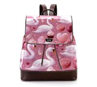 Women’s Flap Backpack Purse Valentine’S Day Cute Swans Heart-Shaped Balloons and Cupcakes PU Leather Work Travel Rucksack Daypack for Ladies Girls