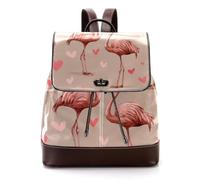 Women’s Flap Backpack Purse Valentines Day Pink Flamingo and Heart Pattern. PU Leather Work Travel Rucksack Daypack for Ladies Girls