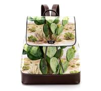 Women’s Flap Backpack Purse Watercolor Cactus in the Desert PU Leather Work Travel Rucksack Daypack for Ladies Girls