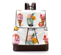 Women’s Flap Backpack Purse Watercolor Fruity Ice Cream Summer Vibes PU Leather Work Travel Rucksack Daypack for Ladies Girls