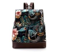 Women’s Flap Backpack Purse Watercolor Indian Elephant Pineapple Leaves PU Leather Work Travel Rucksack Daypack for Ladies Girls