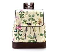 Women’s Flap Backpack Purse Watercolor Wild Flowers Meadow on Pastel Yellow Background PU Leather Work Travel Rucksack Daypack for Ladies Girls