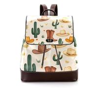 Women’s Flap Backpack Purse Western Cowboy Cactus Boots Cowboy Hat PU Leather Work Travel Rucksack Daypack for Ladies Girls