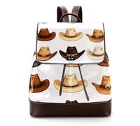 Women’s Flap Backpack Purse Western Cowboy Cowboy Hats PU Leather Work Travel Rucksack Daypack for Ladies Girls