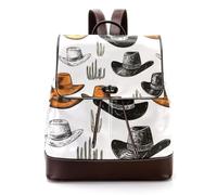 Women’s Flap Backpack Purse Western Cowboy Hats PU Leather Work Travel Rucksack Daypack for Ladies Girls