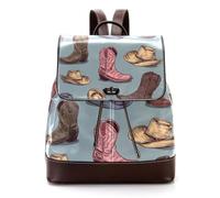 Women’s Flap Backpack Purse Western Retro Cowboy Boots and Hats PU Leather Work Travel Rucksack Daypack for Ladies Girls
