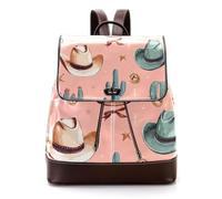Women’s Flap Backpack Purse Wild West Cowboy Hats and Cactuses PU Leather Work Travel Rucksack Daypack for Ladies Girls
