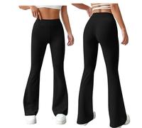 Women’s Flared Trouser High Waist Ladies Boot Cut 27", 29" & 31" Leg Length Ribbed Stretch Work Pants -Pull On Flare Bottom for Women Gym Office Work wear Slack- Black 22W/29L