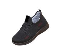 Women’s Fleece Lined Winter Trainers, Warm Knitted Upper Sneakers with Plush Faux Fur Interior, Lightweight Anti Slip Sole, Lace up Casual Walking Shoes, Soft Lining Flat Warm Shoes for Cold Days