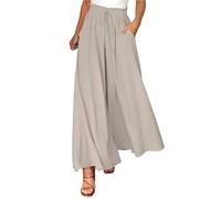 Women’s Floaty Culottes Polka Dot Ruffled Shirred High Waist Wide Leg Trousers with Pockets Summer Boho Palazzo Beach Cover Up Drawstring Drape Baggy Pants for City Break Holiday Brunch Grey