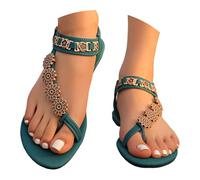 Women’s Flop Sandals - Casual Ankle Strap Summer Sandals With Gold Tone Comfortable Flat Slides For & Daily Wear Heels Sandals for Women Sexy (Green, 7.5)