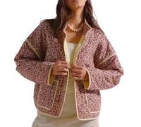 Women 's Floral Cropped Quilted Jacket Cardigan Lightweight Boho Print Patchwork Padded Puffer Coat Fall Winter (Cropped Burgundy, M)