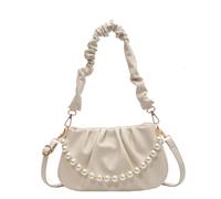 Women s Folded Pearl Chain Underarm Cloud Bag PU Embellished Handles Stylish Refined Design Everyday Outfits Various Occasions