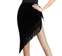 Women’s Fringed Latin Dance Hip Scarf Triangle High-Split Adjustable Wrap Skirt Practice Dance Performance Costumes for Salsa Rumba Cha-cha Tango (Black)