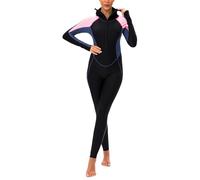 Women’s Full Body Swimsuit Stretch Long Sleeve Dive Skin Rash Guard with Hooded One Piece Front Zipper Swimming Bodysuit Sun UV Protection Wetsuit Swimwear for Summer Autumn Spring Black Pink Blue L