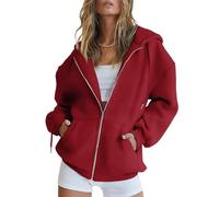 Women’s Full Zip Hoodie Drawstring Long Sleeve Sweatshirt with Pockets Lightweight Hooded Jackets Warm Oversized Zip Up Hoodies Casual Work Clothes Red