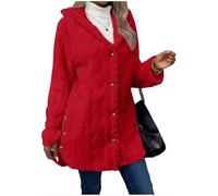 Women’s Fuzzy Fleece Hooded Cardigan Jacket, Button Down Open Front Jacquard Sweater Coat, Long Sleeve (UK, Alpha, XXL, Regular, Regular, k)