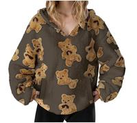 Women’s Fuzzy Hoodie with Teddy Bear Print Long Sleeve Sweatshirt Pullover with Pocket Ladies Warm Jumper Cozy Streetwear Top for Daily Wear Home Work or Casual Outfits