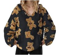 Women’s Fuzzy Hoodie with Teddy Bear Print Long Sleeve Sweatshirt Pullover with Pocket Ladies Warm Jumper Cozy Streetwear Top for Daily Wear Home Work or Casual Outfits