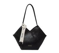 Women’s Geometric Tote Handbag - Premium PU Leather Shoulder Bag with Dual Handles & Canvas Strap | Elegant Work, Travel, and Everyday Purse (Black)