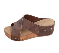 Women’s Gladiator Platform Sandals Thick Bottom Chunky Heels Slip-On Arch Support Anti-Slip Ladies Orthopedic Espadrille Fashion Leisure Spring Summer Brown
