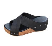 Women’s Gladiator Platform Sandals Thick Bottom Chunky Heels Slip-On Arch Support Anti-Slip Ladies Orthopedic Espadrille Fashion Leisure Spring Summer Black