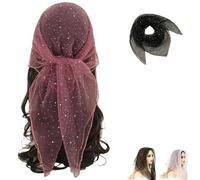 Women’s Glitter Decor Head Scarf, 31.5 Inch Rhinestone Sequin Hair Wrap, Solid Colour Sparkle Scarf for Daily Wear, Festival, Party Accessories (Leather Red, 1 count (Pack of 1))