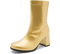 Women’s Go Go Ankle Boots - 1960s 1970s Retro Mod Patent Leather Mid Calf Boots, Chunky Low Block Heel, Side Zip Vintage Fashion Boots for Women, UK Size 3-8, Gold Patent-6 UK