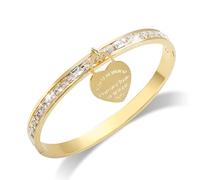 Women’s Gold Bangle Bracelet, Bangles Bracelets for Women with Heart Charm 18K Gold Plated Dainty Thin Small Stacking Dangling Bangles with CZ Simulated Diamond 6.5”, One Size, Stainless Steel, no