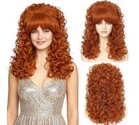 Women’s Golden Bangs Wig - 1960s, 70s, and 80s Retro Voluminous Beehive Synthetic Hairpiece, Perfect for a Dolly Parton-Style Look, Ideal for Halloween, Cosplay, Parties, and Stage Performances