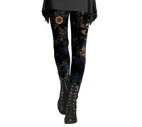 Women’s Gothic Floral Print Leggings, High Waist Stretchy Slim Fit Tights, Comfortable Elastic Halloween Style Bottoms, Soft Vintage Patterned Leggings for Casual Wear, Stylish Dark Aesthetic Pants