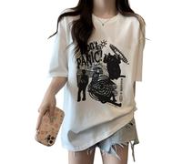 Women’s Graphic Oversized Tee - Y2k Grunge Emo Vintage Loose T-Shirts Summer Casual Baggy Baby Tees Japenese Harajuku Streetwear Aesthetic Tops (XXL,White)