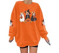 Women’s Halloween Corgi Pumpkin Sweatshirt,Crew Neck Graphic Jumper,Oversized Long Sleeve Pullover Top,Cotton Feel Casual Sweater,No Hood Autumn Halloween Costume Fancy Dress for Parties,Cosplay