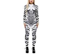 Women?s Halloween Funny Animal Texture Catsuit Outfits, Surwin Ladies 3D Printed Long Sleeve Skinny Stretch Fancy Dress Up Cosplay Adults Jumpsuit Bodysuit (White tiger,S)