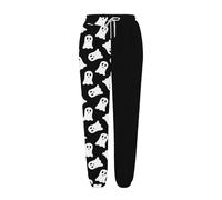 Women’s Halloween Ghost Print Joggers, Cute Pumpkin Cartoon Pattern Sweatpants with Soft Drawstring Waist, Relaxed Fit Printed Jogging Bottoms, Ideal for Art Studio Wear Black