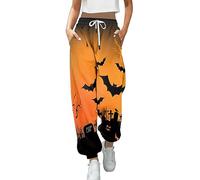 Women’s Halloween Print Joggers Sweatpants Winter Warm Soft Tracksuit Bottoms Halloween Trousers Loungewear Pants with Pockets for Running Workout Casual Wear Ladies Jogging Bottoms