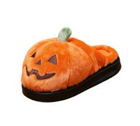 Women’s Halloween Pumpkin Teddy Fleece Mule Slippers, Warm Lined Memory Foam Slip On Closed Toe Indoor House Shoes for Ladies, Cute Cosy Winter Bedroom Footwear, Portable Travel Slippers UK