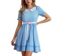 Women’s Halloween Twin Costume Cute Doll Collar Puff Sleeve Short A Line Dress Carnival Theme Party Fancy Dress (A-Sky Blue, XL)