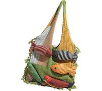Women’s Handmade Knitted Tote Bag with Colorful Patchwork, 3D Fish Decor & Boho Fringe Trim, Bohemian Style Shoulder Bag for Daily Use, Travel, Boho Fashion, and Unique Gifts (Large,green)