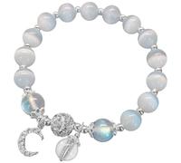 Women’S Handmade Moonstone Crystal Bracelet With Cat'S Eye Beads, Moon Charm, 5.5 Stretch Design, Elegant Healing Jewelry