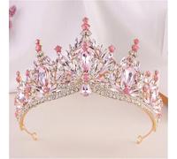 Women’S Handmade Pink Crystal Bead Bridal Tiara Crown Rhinestone Pageant Diadem Water Drop Hair Accessories